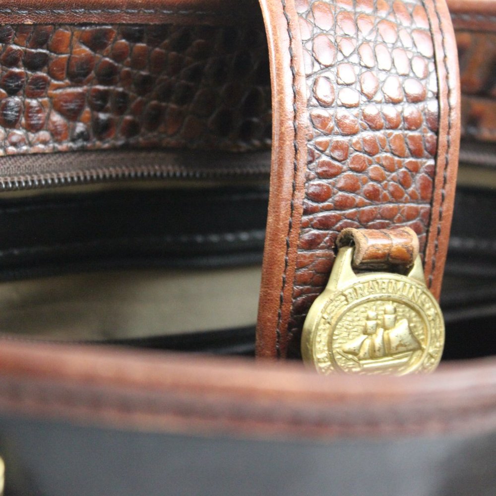 Brahmin Black Brown Croc Alligator Leather Satchel - Elegant & Timeless - Picture 4 of 6